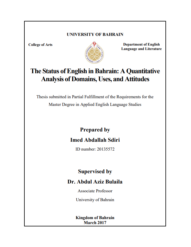 The Status of English in Bahrain: A Quantitative  Analysis of Domains, Uses, and Attitudes