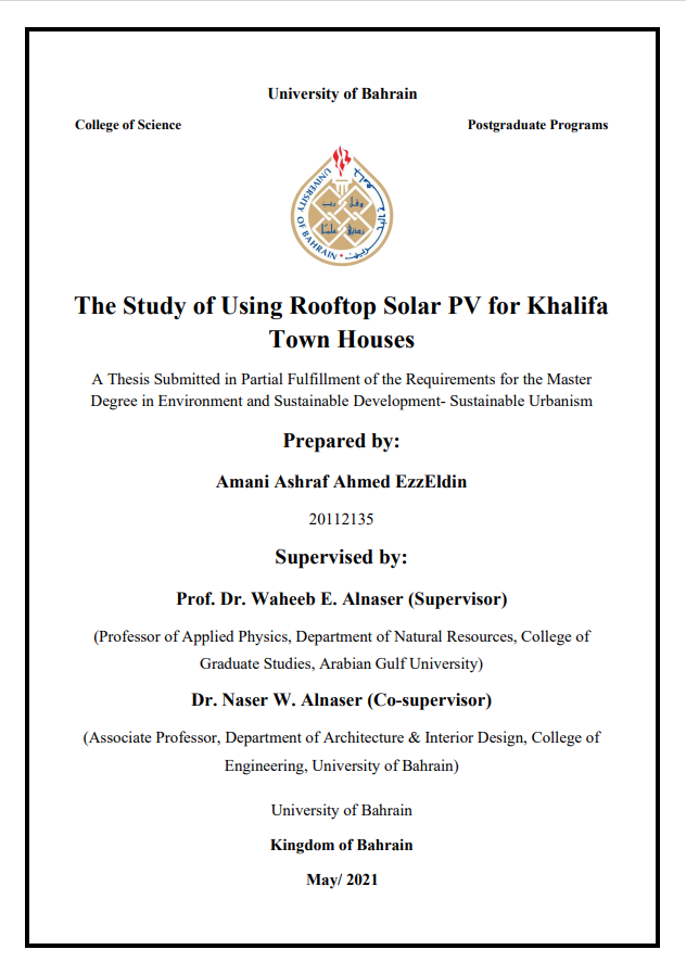 The Study of Using Rooftop Solar PV for Khalifa Town Houses