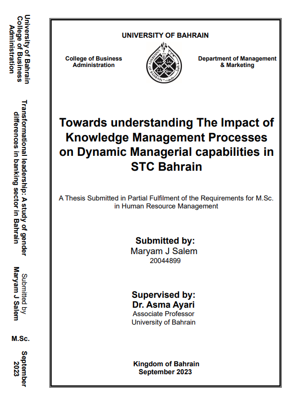 Towards understanding The Impact of  Knowledge Management Processes  on Dynamic Managerial capabilities in  STC Bahrain