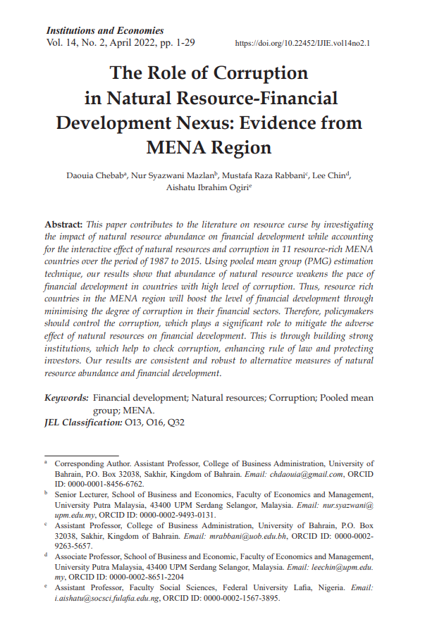 The Role of Corruption  in Natural Resource-Financial  Development Nexus: Evidence from  MENA Region