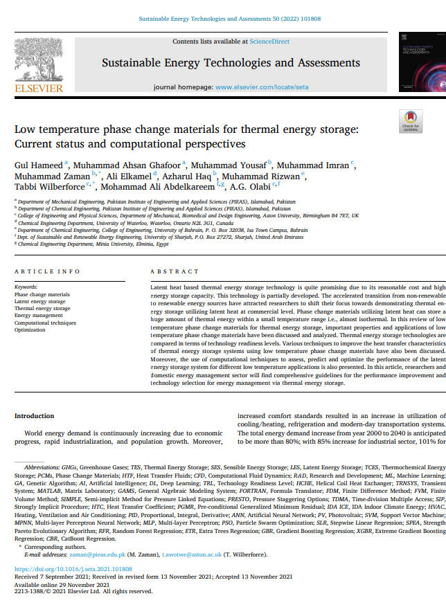 Low temperature phase change materials for thermal energy storage:  Current status and computational perspectives