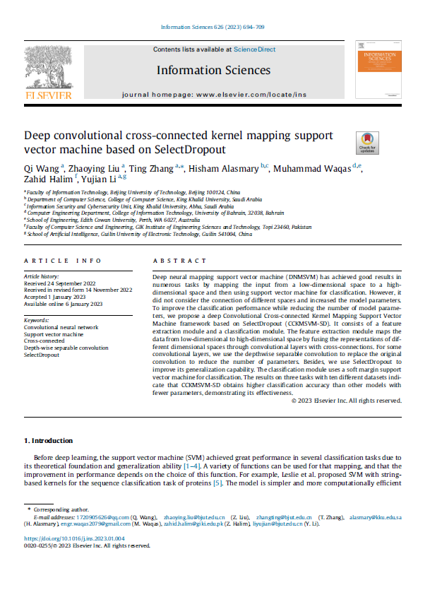 Deep convolutional cross-connected kernel mapping support vector machine based on SelectDropout