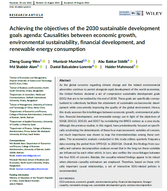 Achieving the objectives of the 2030 sustainable development goals agenda: Causalities between economic growth, environmental sustainability, financial development, and renewable energy consumption