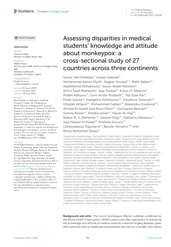 Assessing disparities in medical students’ knowledge and attitude about monkeypox: a cross-sectional study of 27 countries across three continents 