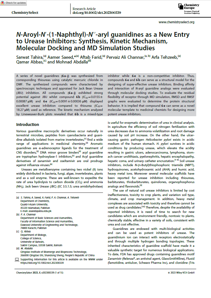 N-Aroyl-N’-(1-Naphthyl)-N’’-aryl guanidines as a New Entry to Urease Inhibitors: Synthesis, Kinetic Mechanism, Molecular Docking and MD Simulation Studies