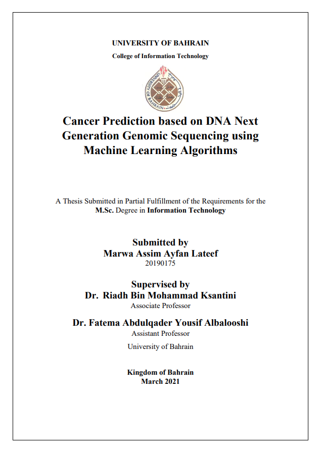 Cancer Prediction based on DNA Next  Generation Genomic Sequencing using  Machine Learning Algorithms