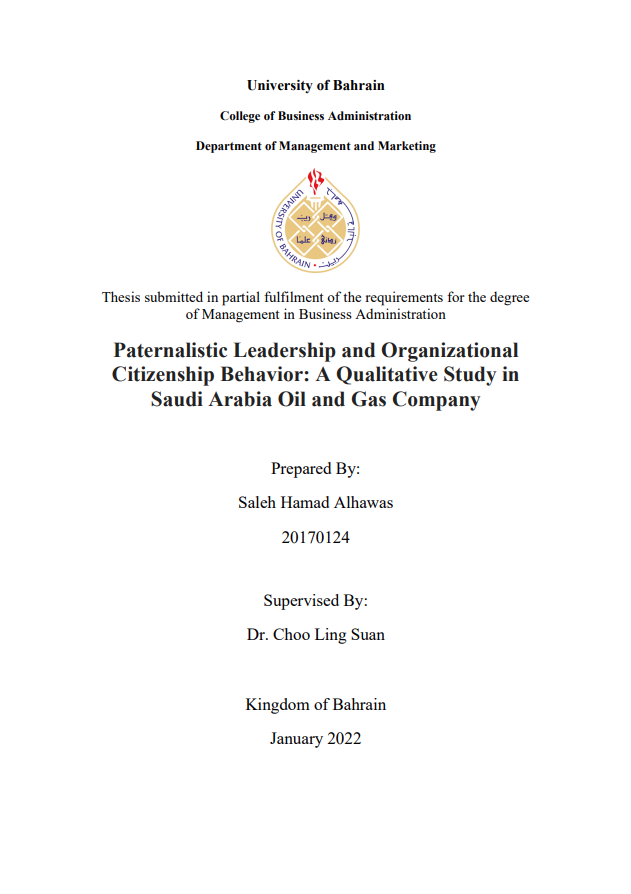 Paternalistic Leadership and Organizational  Citizenship Behavior: A Qualitative Study in  Saudi Arabia Oil and Gas Company