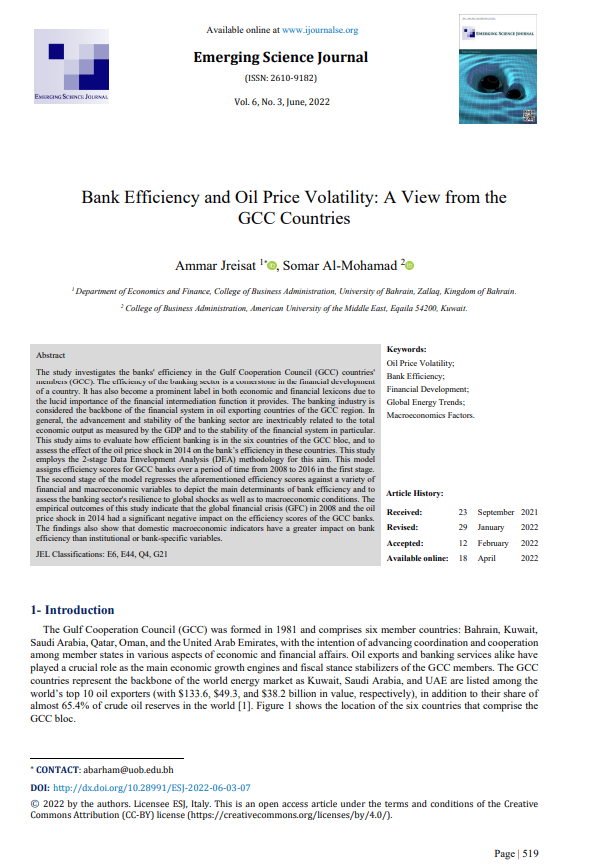 Bank Efficiency and Oil Price Volatility: A View from the GCC Countries