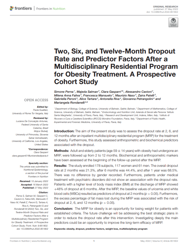 Two, Six, and Twelve-Month Dropout Rate and Predictor Factors After a Multidisciplinary Residential Program for Obesity Treatment. A Prospective Cohort Study