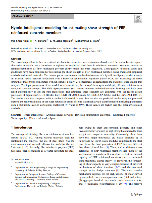 Hybrid intelligence modeling for estimating shear strength of FRP reinforced concrete members