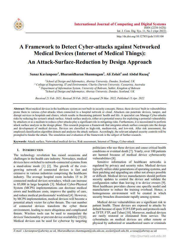 A Framework to Detect Cyber-attacks against Networked Medical Devices (Internet of Medical Things): An Attack-Surface-Reduction by Design Approach