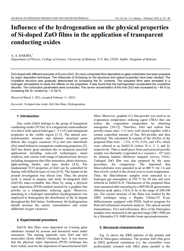 Influence of the hydrogenation on the physical properties of Si-doped ZnO films in the application of transparent conducting oxides
