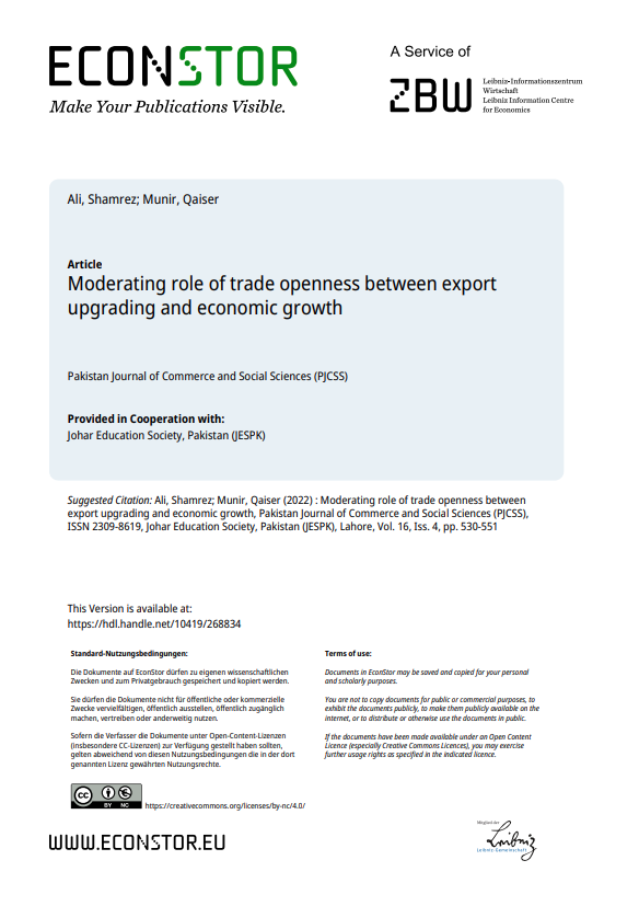 Moderating Role of Trade Openness between Export Upgrading and Economic Growth