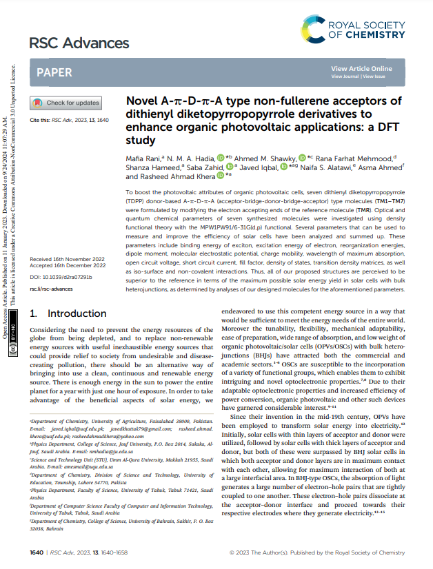 Novel A-π-D-π-A-type non-fullerene acceptors for solution-processed organic photovoltaic cells: A DFT study