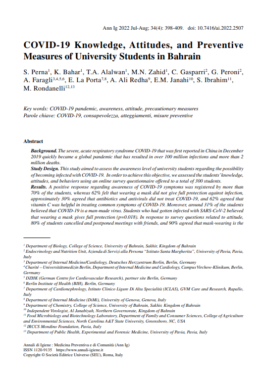 COVID-19 Knowledge, Attitudes, and Preventive Measures of University Students in Bahrain