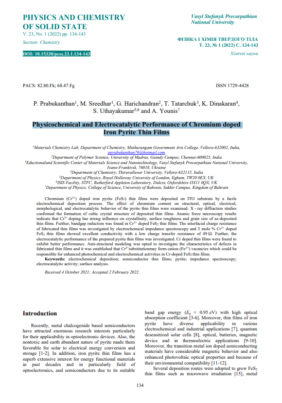 Physicochemical and Electrocatalytic Performance