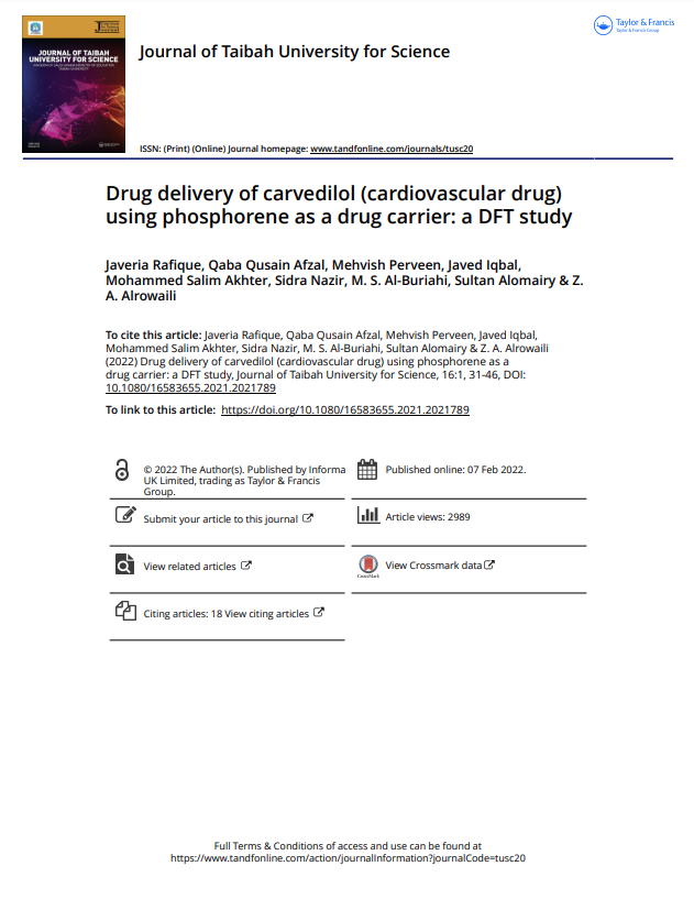 Drug delivery of carvedilol (cardiovascular drug) using phosphorene as a drug carrier: a DFT study