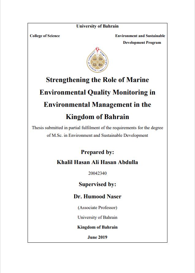 Strengthening the Role of Marine  Environmental Quality Monitoring in  Environmental Management in the  Kingdom of Bahrain