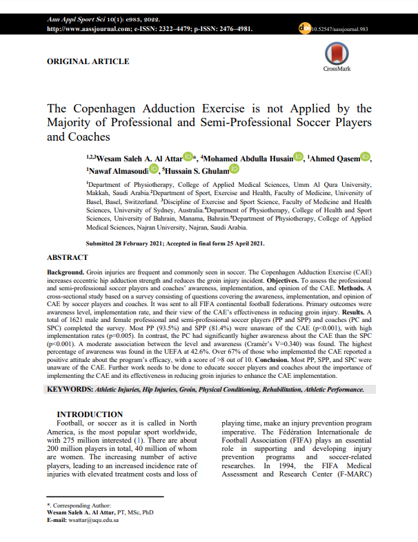 The Copenhagen Adduction Exercise is not Applied by the Majority of Professional and Semi-Professional Soccer Players and Co