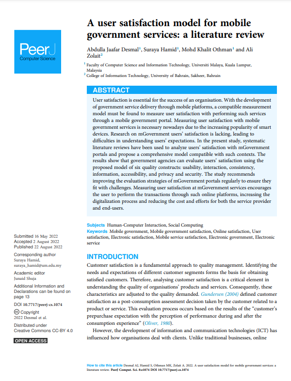 A user satisfaction model for mobile government services: a literature review