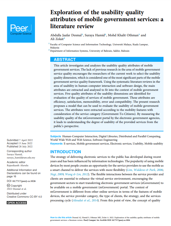 Exploration of the usability quality attributes of mobile government services: a literature review