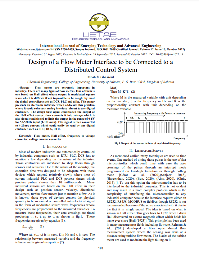 Design of a Flow Meter Interface to be Connected to a Distributed Control System