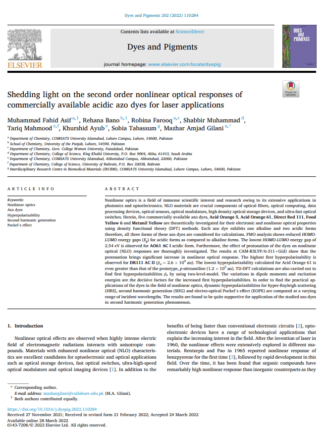 Shedding light on the second order nonlinear optical responses of  commercially available acidic azo dyes for laser applications 