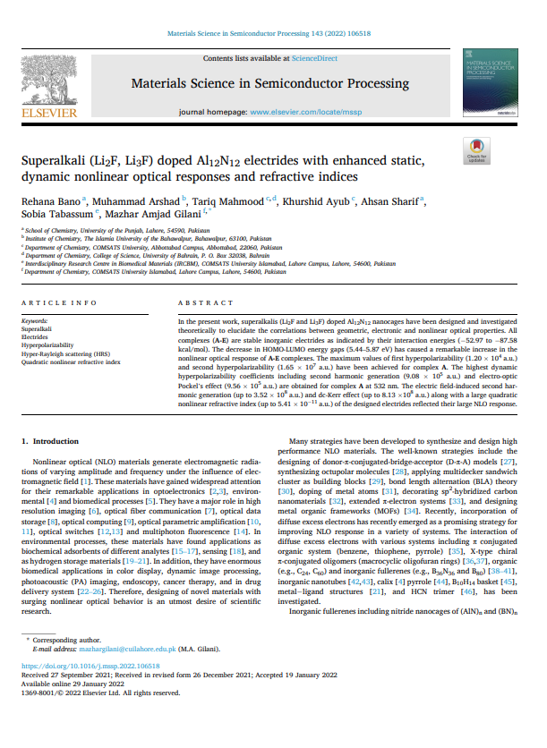 Superalkali (Li2F, Li3F) doped Al12N12 electrides with enhanced static,  dynamic nonlinear optical responses and refractive indices