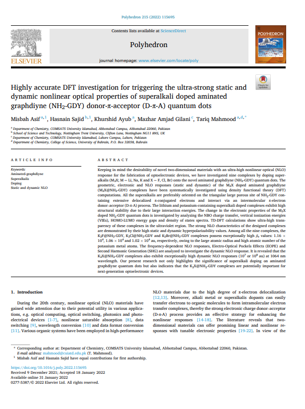 Highly accurate DFT investigation for triggering the ultra-strong static and  dynamic nonlinear optical properties of superalkali doped aminated  graphdiyne (NH2-GDY) donor-π-acceptor (D-π-A) quantum dots