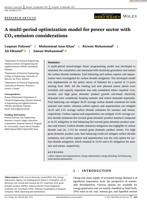 A multi-period optimization model for power sector with CO2 emission considerations