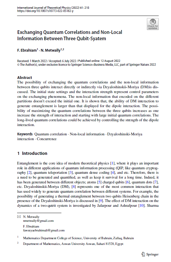 Exchanging Quantum Correlations and Non-Local Information Between Three Qubit-Syatem