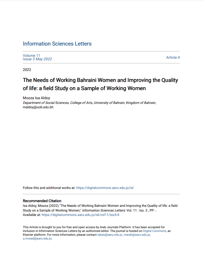 The Needs of Working Bahraini Women and Improving the Quality of life: a field Study on a Sample of Working Women