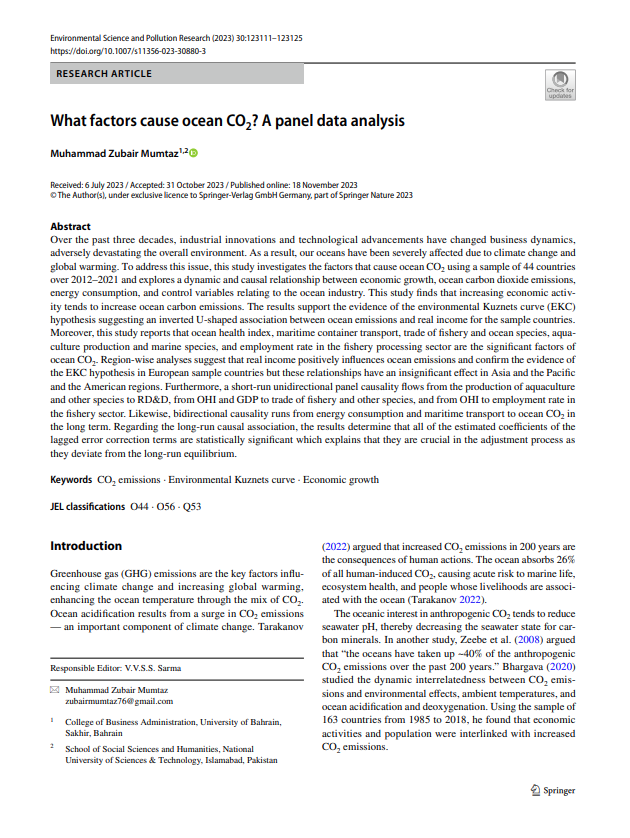 What factors cause ocean CO2? A panel data analysis