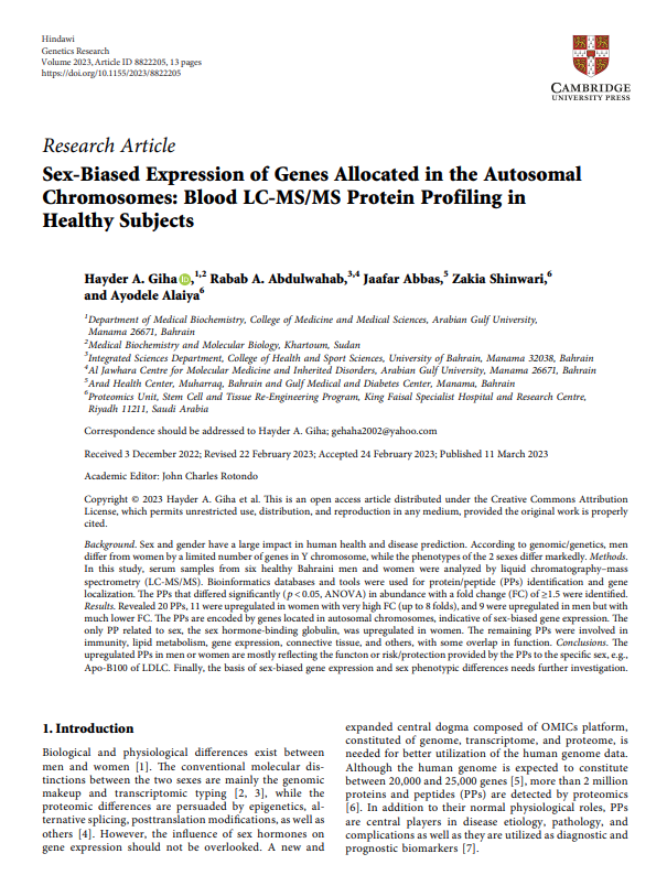 Sex-Biased Expression of Genes Allocated in the Autosomal Chromosomes: Blood LC-MS/MS Protein Profiling in Healthy Subjects