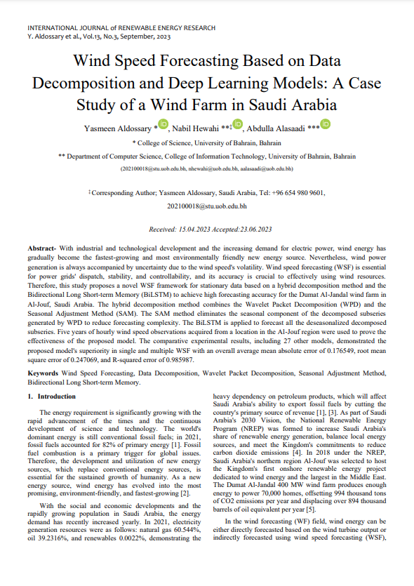Wind Speed Forecasting Based on Data Decomposition and Deep Learning Models: A Case Study of a Wind Farm in Saudi Arabia