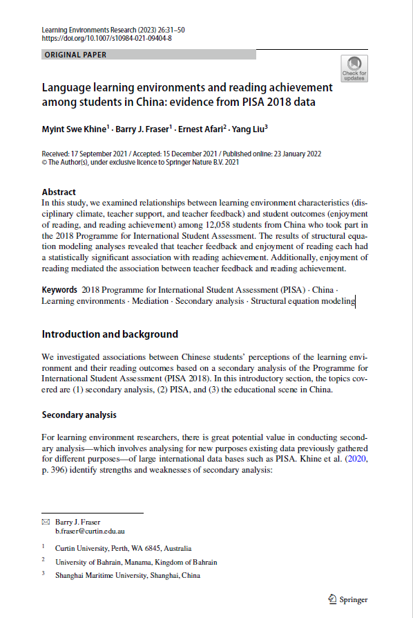 Language learning environments and reading achievement among students in China: evidence from PISA 2018 data