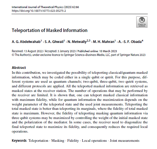 Teleportation of Masked Information