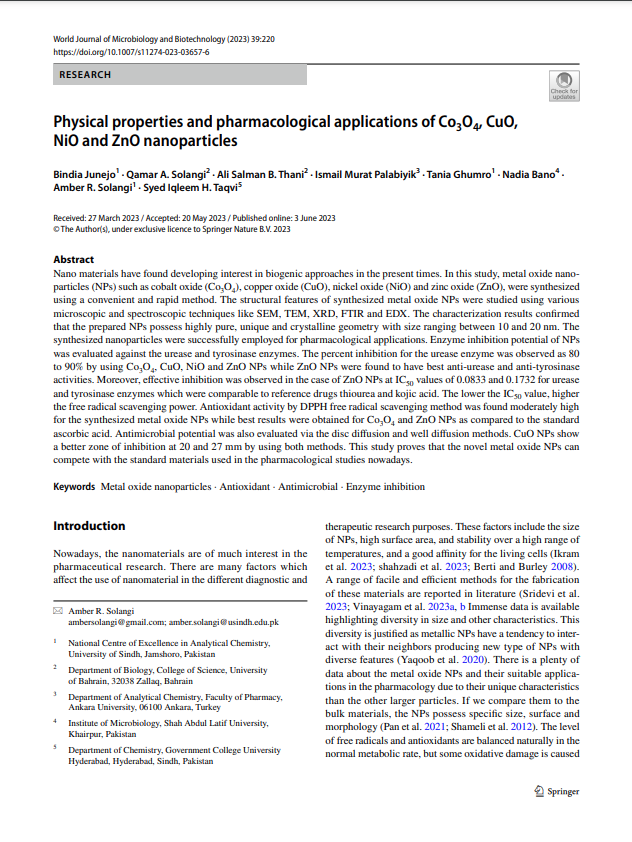 Physical properties and pharmacological applications of Co3O4, CuO, NiO and ZnO nanoparticles