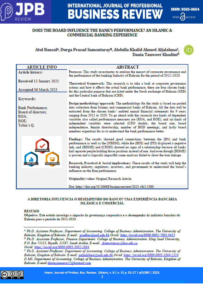 Does the Board Influence the Bank’s Performance? An Islamic & Commercial Banking Experience 