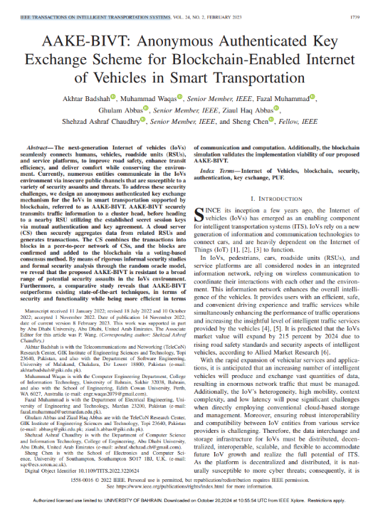 AAKE-BIVT: Anonymous Authenticated Key Exchange Scheme for Blockchain-Enabled Internet of Vehicles in Smart Transportation 
