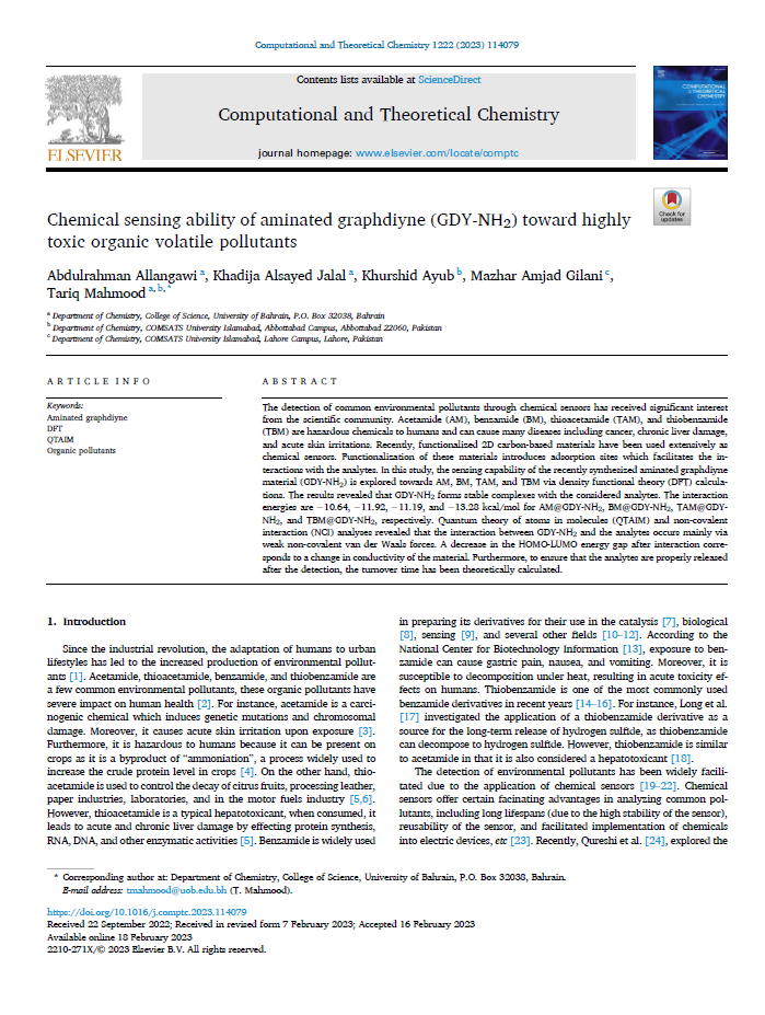 Chemical sensing ability of aminated graphdiyne (GDY-NH2) toward highly  toxic organic volatile pollutants 