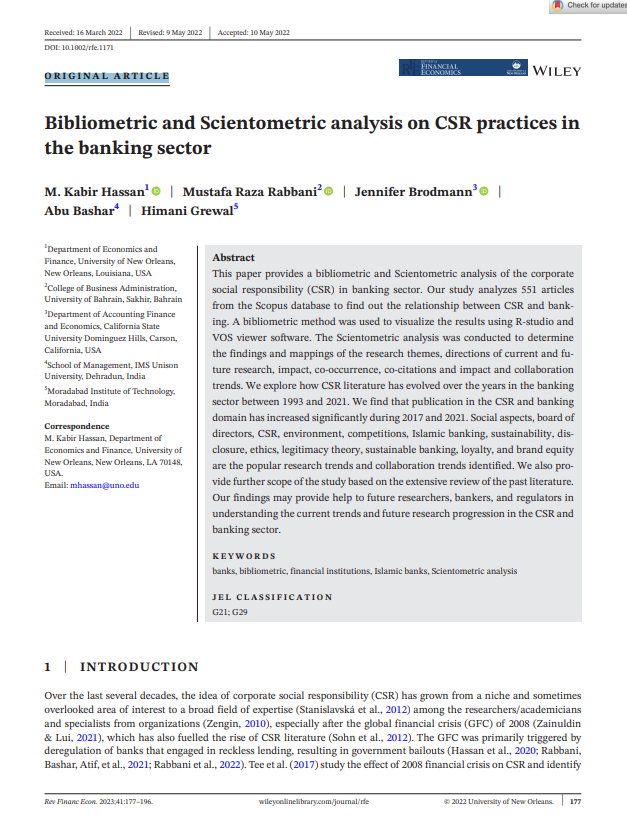 Bibliometric and Scientometric analysis on CSR practices in  the banking sector