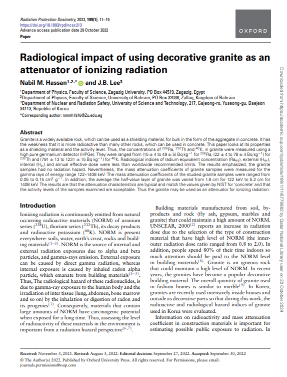 Radiological impact of using decorative granite as an attenuator of ionizing radiation