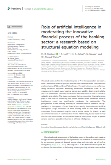 Role of artificial intelligence in moderating the innovative financial process of the banking sector: a research based on structural equation modeling