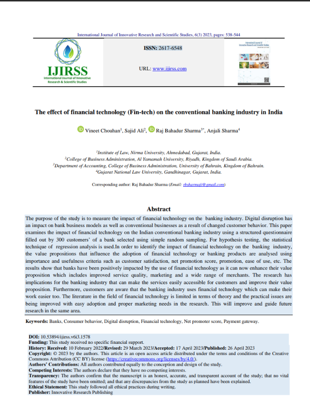 The effect of financial technology (Fin-tech) on the conventional banking industry in India