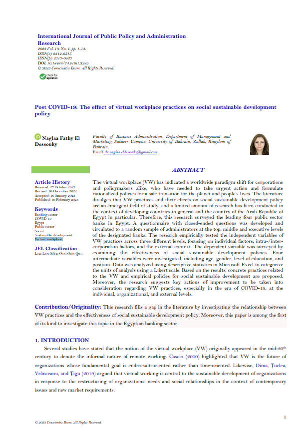 Post COVID-19: The effect of virtual workplace practices on social sustainable development  policy