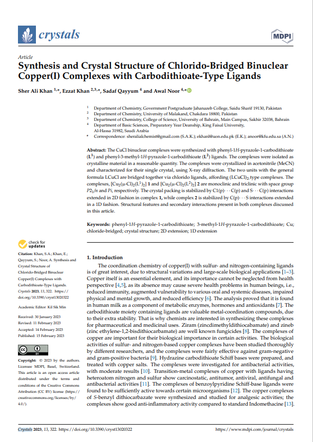 Synthesis and Crystal Structure of Chlorido-Bridged Binuclear Copper(I) Complexes with Carbodithioate-Type Ligands 