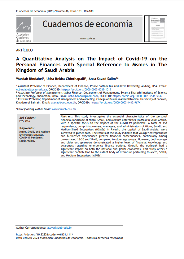 A Quantitative Analysis on The Impact of Covid-19 on the Personal Finances with Special Reference to Msmes in The Kingdom of Saudi Arabia