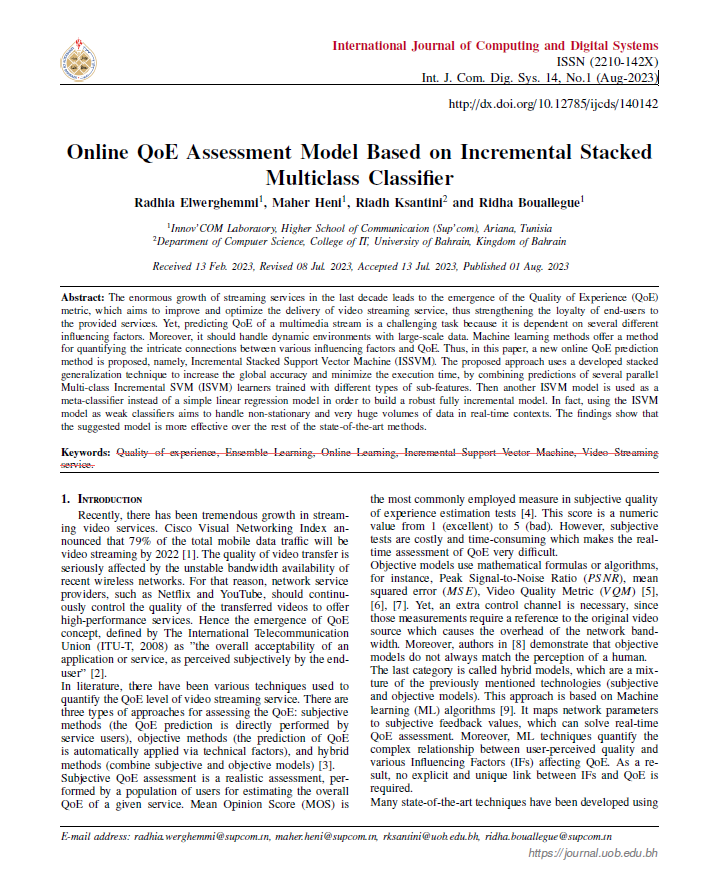 Online QoE Assessment Model Based on Incremental Stacked Multiclass Classifier