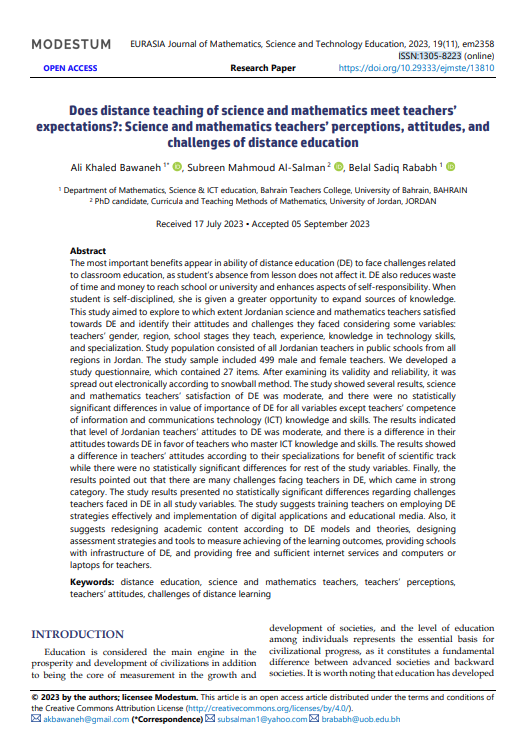 Does distance teaching of science and mathematics meet teachers’ expectations? : Science and mathematics teachers’ perceptions, attitudes, and challenges of distance education